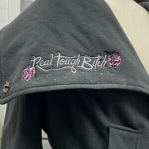 RTB Real Tough Babe Grey Fleece Jacket Coat Asymmetrical Embroidered Custom Sm